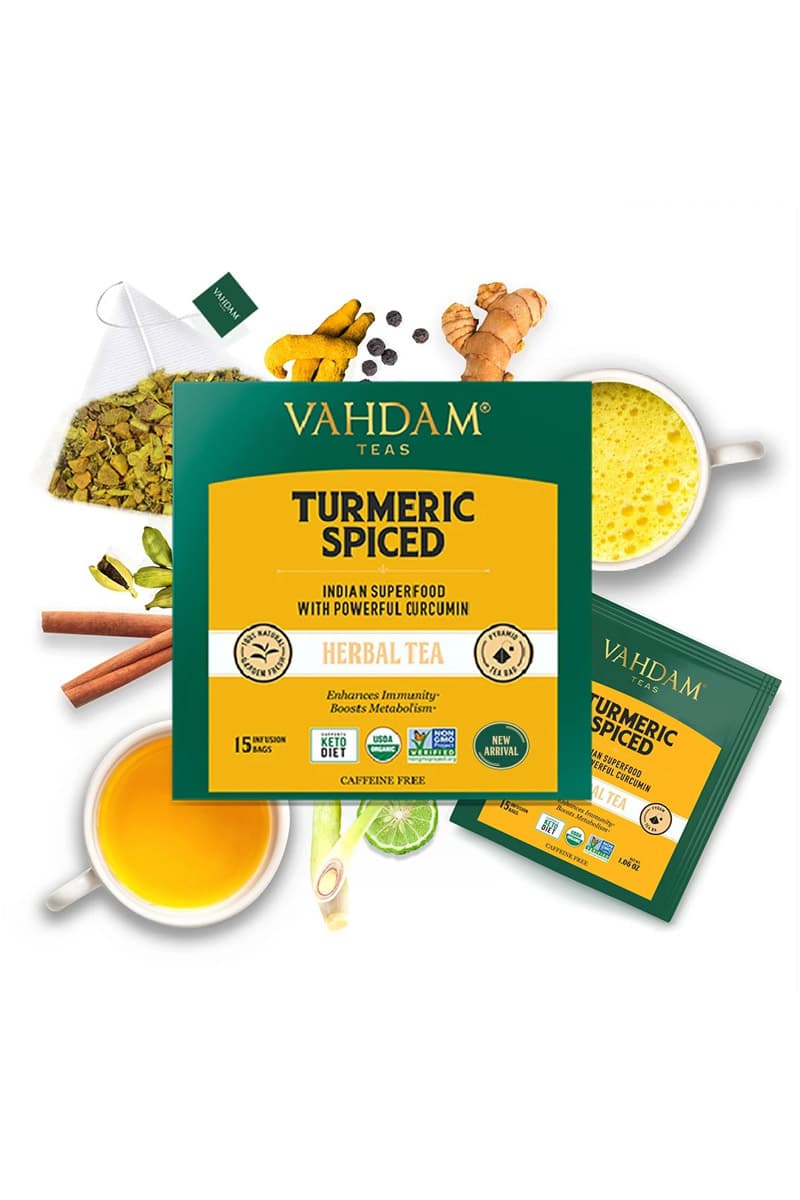 Vahdam Teas Turmeric Spiced Herbal Tea Tisane 15 Tea Bags